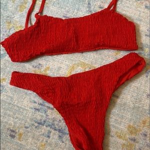 Smocked Bikini Top and Bottoms- Red M